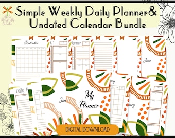 Printable Planner & Undated Calendar, 34 Pages Monthly, Weekly, Daily, Blank for Brain Dump. Lined Notes for Journal in Fall Autumn