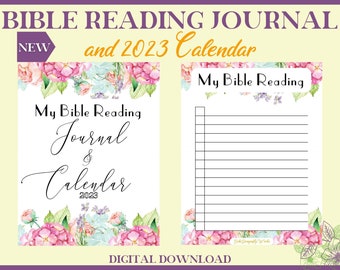 Floral Printable Bible Reading Journal and 2023 Calendar for women with gratitude journal pages. A simple journal for study, meditation.