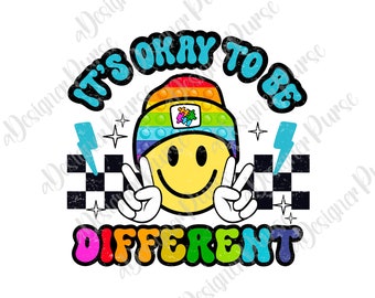 It's Okay To Be Different PNG, Retro Autism Awareness Kids Sublimation Design, Trendy Autism Acceptance Design, Autism Mom Life Download Png