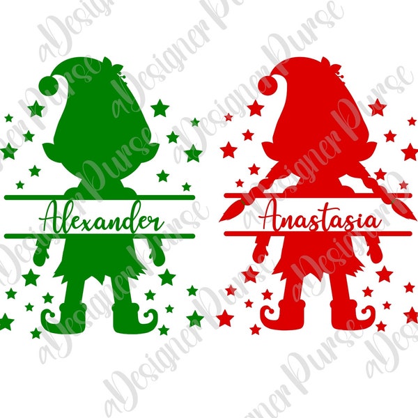 Elfs SVG, Christmas Split Monogram, Kids Cut Files Cricut, Children Christmas Jumper SVG , Elf Clipart, Christmas Shirt Sublimation PNG,