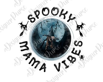 Spooky Mama PNG, Halloween Hunting Design, October Fall Season, Autum Sublimate for Shirt, Mugs, Tote Bag, Witch Hat Retro Instant Download