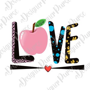Teacher Sublimation PNG, Apple Png Design, Teacher&#39;s Love Png, Hand Drawn Apple Png, Teacher Tote Bag Png, Teacher Mug Png, Teacher Life Png
