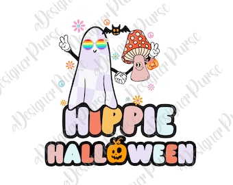 Hippie Halloween PNG, Retro Fall Sublimation Design, Ghost Tshirt Print, Pumpkin Mug Sublimate, Trick or Treat Tote Bag Instant Download