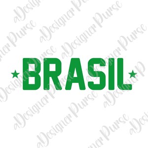 Puede incluir: Gr&aacute;fico verde con la palabra "BRASIL" en letras negritas y una estrella a cada lado.