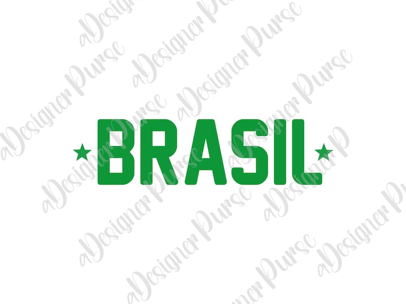 Puede incluir: Gr&aacute;fico verde con la palabra "BRASIL" en letras negritas y una estrella a cada lado.