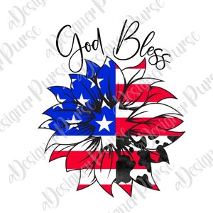 God Bless USA Patriotic Sunflower PNG, American Independence Day Sublimation Design, Fouth of July ClipArt for Sublimation and Printing