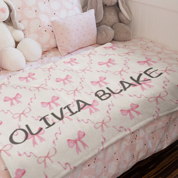 Custom Coquette Velveteen Plush Blanket; Daughter Blanket; Coquette Blanket; Coquette Throw Blanket; Coquette Ribbon Blanket; Coquette Decor