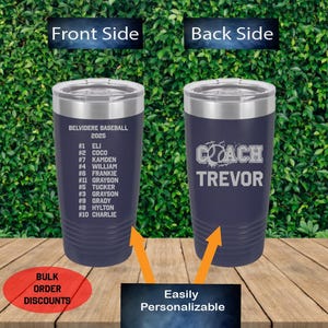 Personalisierter 2-seitiger Baseballtrainer und Team Roster Gravierter Becher, Baseballtrainer Geschenk, herzliches Dankeschön Geschenk, individuelles Trainer Geschenk