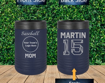 Custom Team Logo 2 Sided Baseball Mom Engraved Can Cooler, Baseball Mom Can Cooler, Custom Can Cooler, Thank You Gift, Engraved Drinkware
