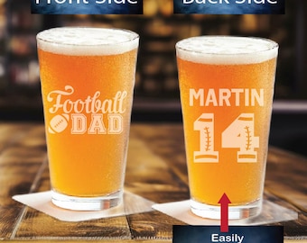 Personalized Football Dad 2 Sided Pint Glass, Football Dad Custom Pint Glass, Football Dad Gift, Custom Football Gift for Dad, Custom Gift