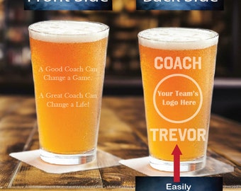Softball Coach Custom Team Logo 2 Sided Pint Glass, Softball Team Pint Glass, Softball Coach Personalized Gift, Softball Gift Gift for Coach