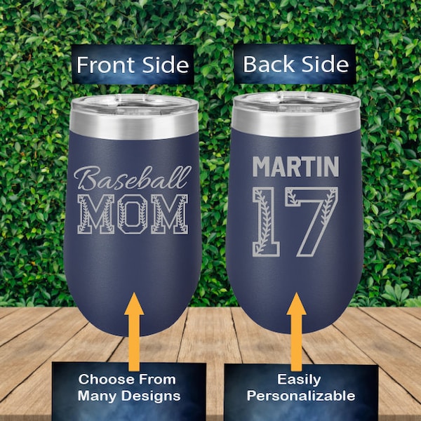 Personalized 2 Sided Baseball Mom Engraved Wine Tumbler, Baseball Mom Gift Idea, Personalized Wine Tumbler, Thank You Gift, Baseball Gift