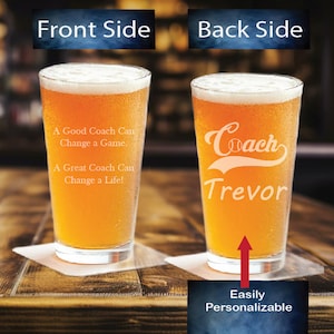 Personalized Baseball Coach 2 Sided Pint Glass, Baseball Pint Glass, Baseball Coaches Gift, Custom Coaches Gift, Gift for Baseball Coach