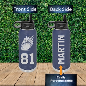 Bottiglia d&#39;acqua con incisione laser su 2 lati da calcio, bottiglia d&#39;acqua con logo della squadra di calcio inciso personalizzato, bottiglia d&#39;acqua personalizzata per giocatore di calcio