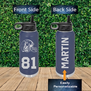 Borraccia personalizzata per giocatore di football, borraccia con logo della squadra personalizzato, borraccia personalizzata da 32 once a 2 lati per la squadra di football, regalo per la squadra di football