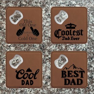 4 Pack Beer Inspired Bottle Coaster for Dad, Leather Coaster Bottle Opener, Personalized Coaster, Gift For Dad, Gift For Men.