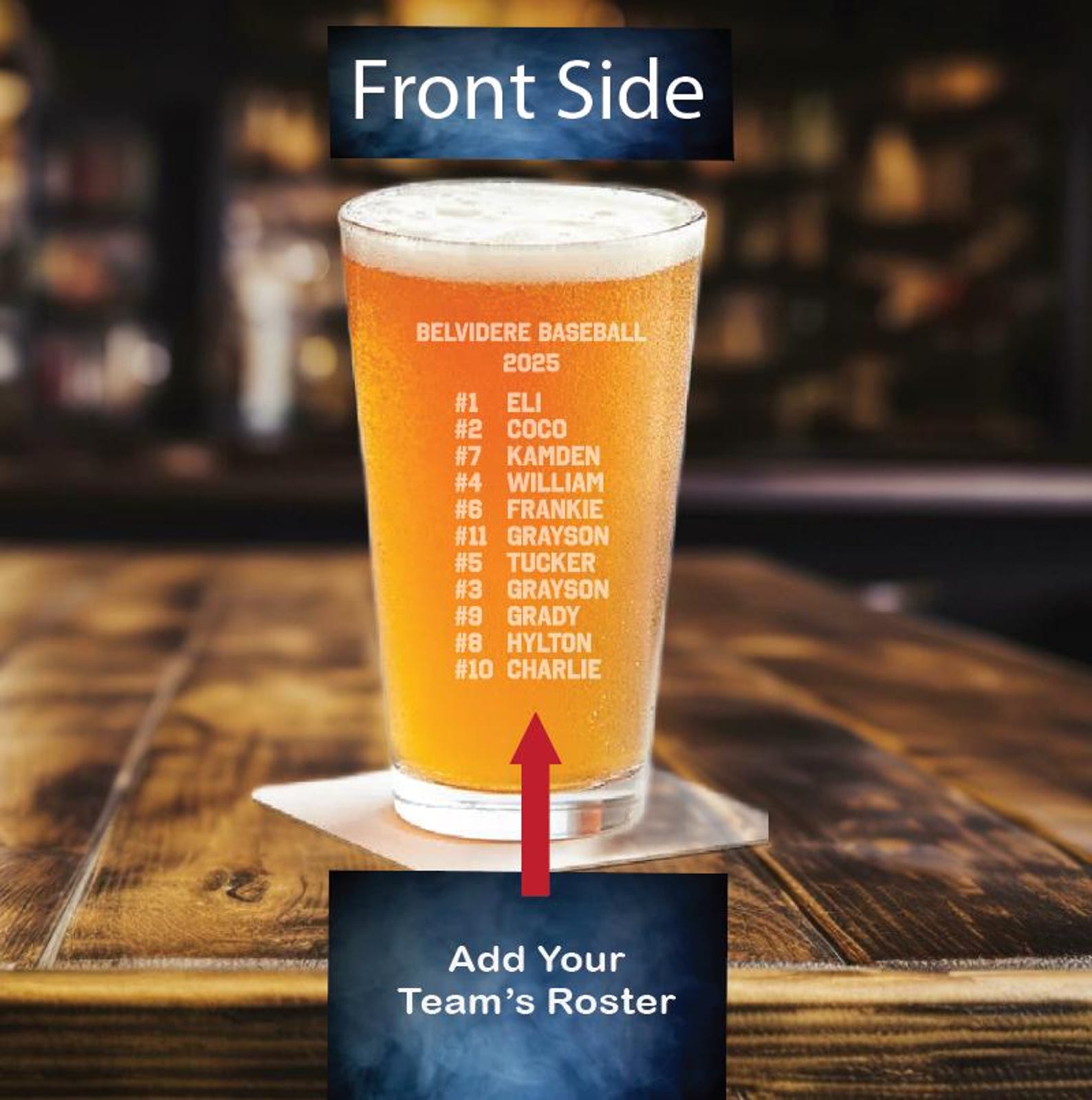 Baseball Coach Custom Team Logo and Roster 2 Sided Pint Glass, Baseball ...