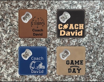 Football Coach, Leather Coaster Bottle Opener, Personalized Coaster, Gift For Dad, Gift For Men, Engraved Coaster.