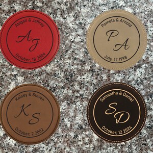 Personalized His and Her Brush Initials Coasters, Leatherette Monogram Round Coaster, Personalized Wedding Favor Idea, Anniversary Gift Idea