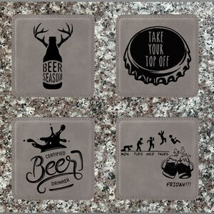 4 Pack Leatherette Beer Saying Coaster, Engraved Coaster, Leather Coaster, Hockey Dad Gift, Gift For Dad, Personalized Gift For Dad.