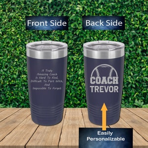 Personalisierter 2-seitiger Baseballtrainer gravierter Becher, Baseballtrainer Geschenk, herzliches Dankeschön, personalisierter 20 Unzen Becher, Trainer Geschenk A