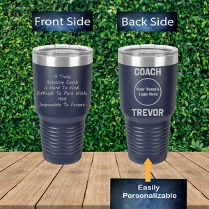 Personalisiertes Team-Logo 2-seitiger Baseballtrainer gravierter Becher, Baseballtrainer Geschenk, herzliches Dankeschön, personalisierter 30-Unzen-Becher