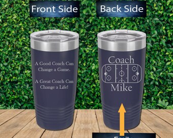 Custom 2 Sided Hockey Coach Thank You Engraved Tumbler, Hockey Coach Gift Idea, Hockey Gift, Personalized 20oz Tumbler, Coach Thank You Gift