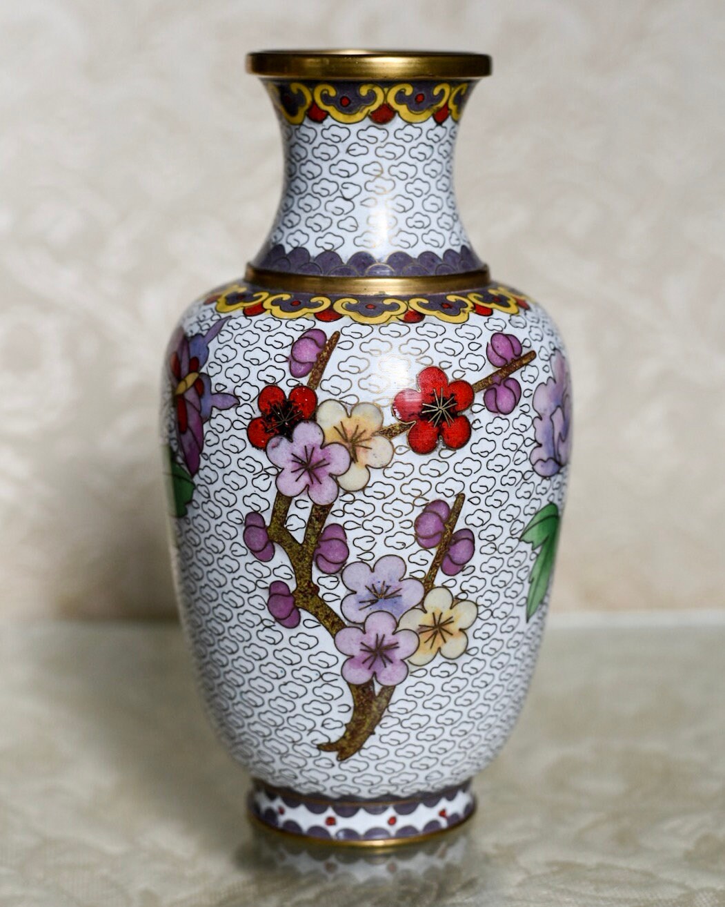 Vintage Cloisonne Vase Weiße Emaille Cloisonne Messing Etsy