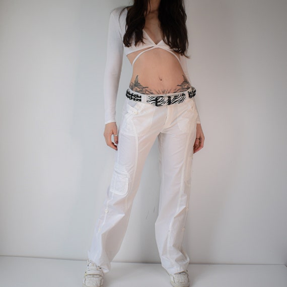 Y2k vita bassa pantaloni cargo in cotone bianco baggy | Etsy Italia