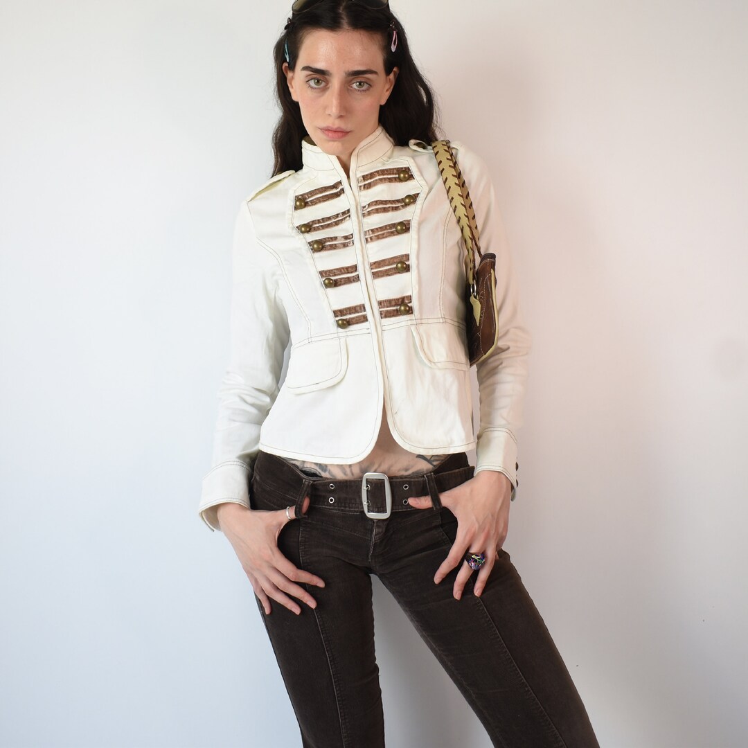 Y2k White Military Blazer Top / Mid 00s Cream White Blazer Etsy