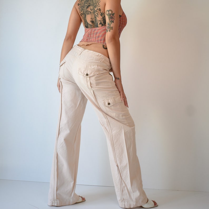 Y2k Low Rise Linen Beige Cargo Pants / Linen Flared Cargo Etsy