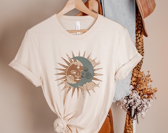 Boho Sun and Moon Shirt Celestial Tshirt Indie Clothing Bohemian Shirts Aesthetic Clothes Vintage Sun Shirt Ladies Graphic Tee Trendy Tees