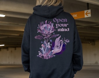 Open Your Mind Hoodie with Words on Back VSCO Hoodie Oversized Hoodie Aesthetic Hoodie Preppy Hoodie Indie Clothing Trendy Hoodie Pinterest