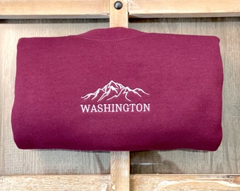 Washington Embroidered Sweatshirt Vintage Clothes Nature Lover Gift Embroidery Sweatshirts Mountains Sweatshirt Washington State Sweatshirt