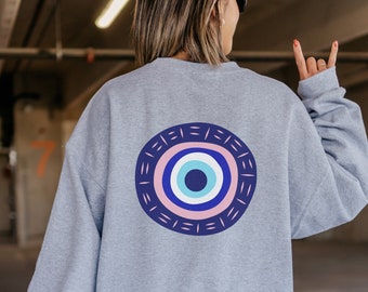 Evil Eye Crewneck Oversized Sweatshirt Preppy Crewneck Sweatshirt Women Trendy Clothes Indie Indie Clothing Evil Eye Gift Aesthetic Clothes