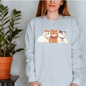 Vintage Cat Crewneck Sweatshirt - Orange Cat White Cat Pullover Sweatshirt 90&#39;s Cat Sweatshirt - Three Cats Apparel - Cat Lover Gift Kitten