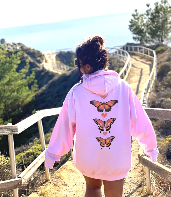 Retro Butterfly Hoodie Back Side Only Trendy Hoodie Aesthetic ...