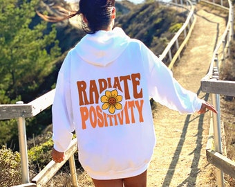 Positiv hoodie med ord på ryggen Estetisk preppy hoodie Retro Happy Face hoodie Smiley Face Sweatshirt Leende T-shirts Trendiga tröjor