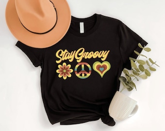 Retro Stray Groovy 70s Shirt - Groovy Graphic Tshirt - Retro Vintage 70's Shirt - Peace Sign Heart Flower Tee - Funky 70s Shirt - Colorful