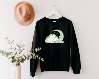 Bohemian Celestial Sweatshirt, Moon and Stars Crewneck Boho Sweatshirts Indie Apparel Moon & Stars Shirts Lunar Crew Necks Cloud Sweatshirts