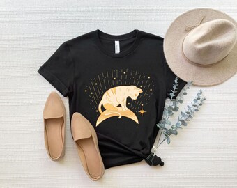 Celestial Cat Shirt, Mystical Cat Tshirt, Cosmic Cat T-shirt, Mystic Cat Aesthetic Clothing, Cute Boho Cat Tee, Cat Moon and Stars Apparel