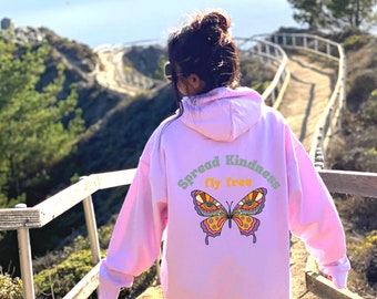 Spread Kindness Fly Free Hoodie VSCO Hoodie Trendy Hoodie Aesthetic Hoodies Butterfly Sweatshirt Oversized Hoodie Kindness Sweatshirt