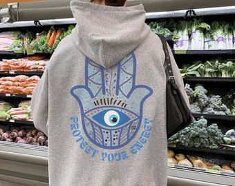 Protect Your Energy Evil Eye Hoodie mit Worten auf Der Rückseite Trendy Hoodie Preppy Sweatshirt Damen Trendy Hoody Oversized Hoodies VSCO Hoodie