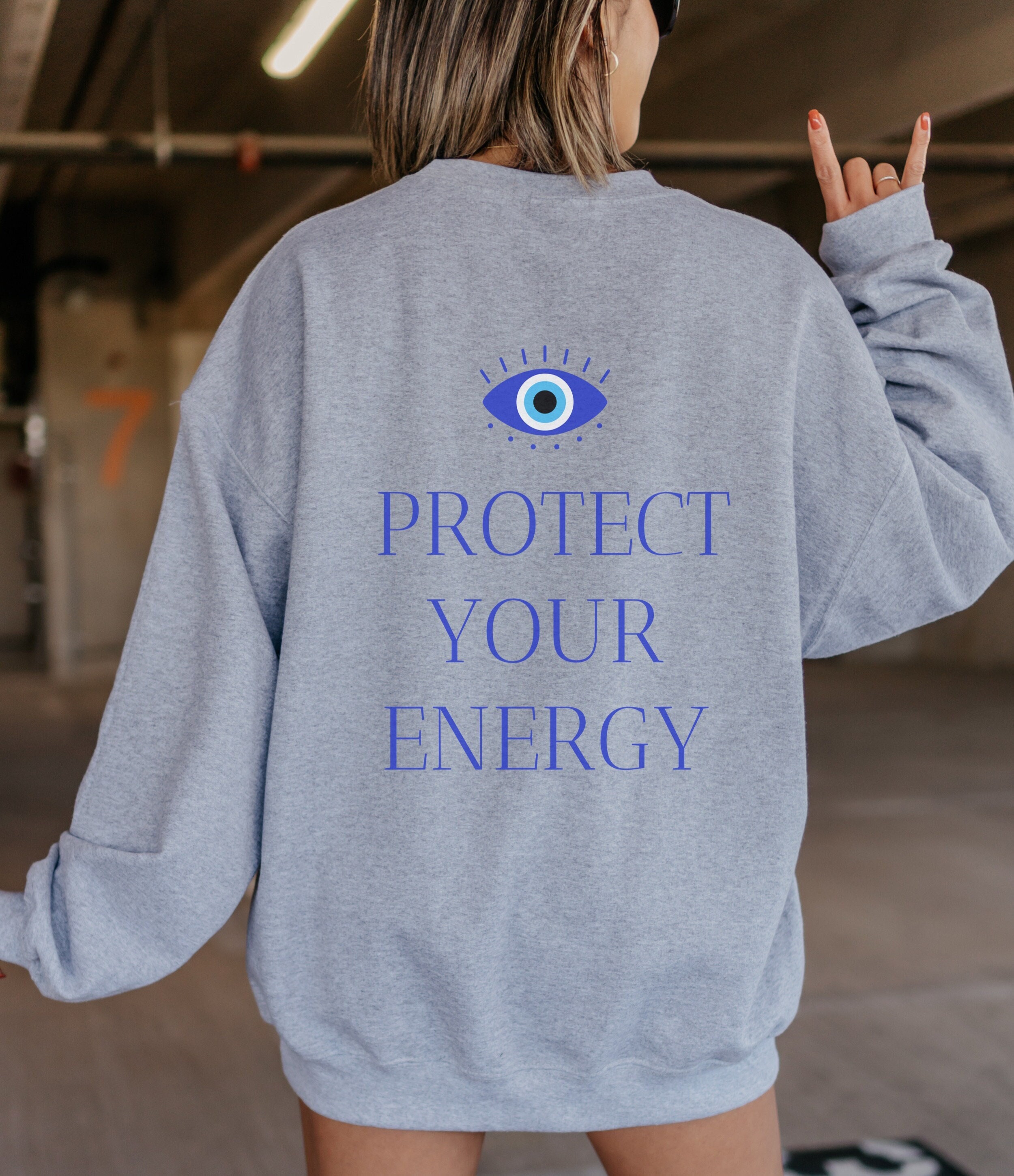 Protect Your Energy Hasma Hand Evil Eye Sweatshirt Indie Aesthetic Clothes Witchy Clothes Mystical Shirt VSCO Tumblr Oversized Sweatshirt