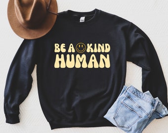 Seja um tipo humano retro smiley face moletom feminino na moda crewneck roupas estéticas moletom formal bondade camisola 70s roupas vintage
