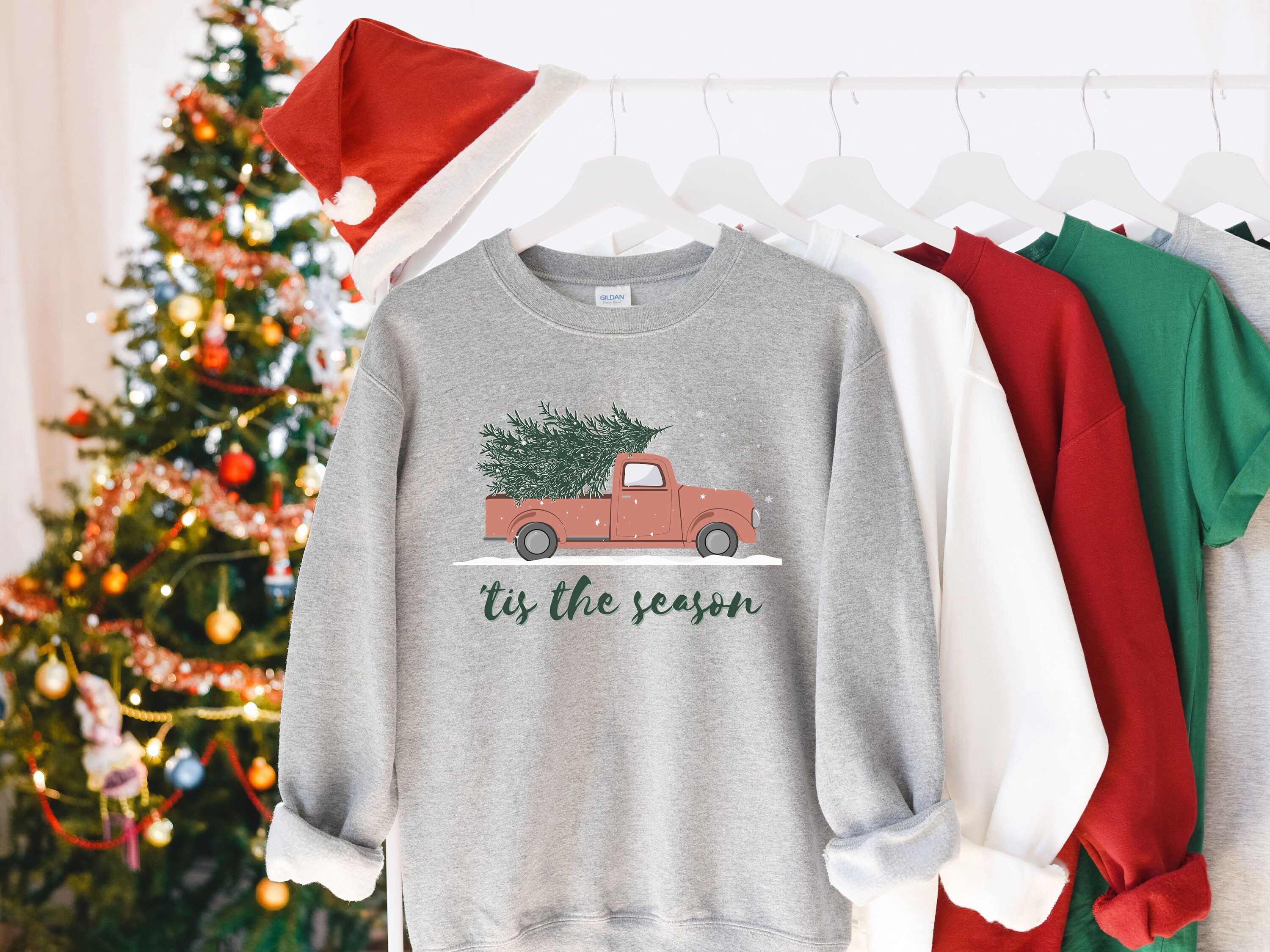 Vintage Red Truck Christmas Sweatshirt 