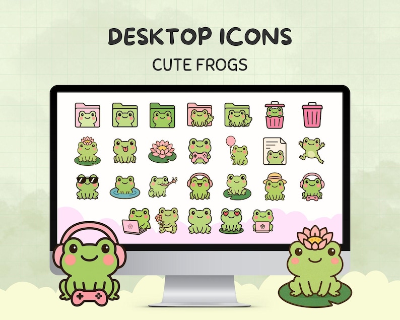 Frog Desktop Icons, Kawaii Animal Icon Pack for Mac & Windows, Cute ...