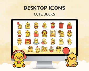 Desktop Icons Duck, Kawaii Animal Icon Pack for Windows & Mac, Cute Red and Yellow Folders Set, Cozy Colorful Anime Computer Aesthetic