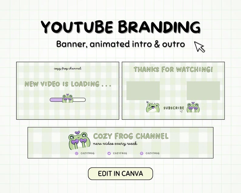 Kawaii Frog Youtube Branding Kit, Cute Pastel Green & Purple Anime ...
