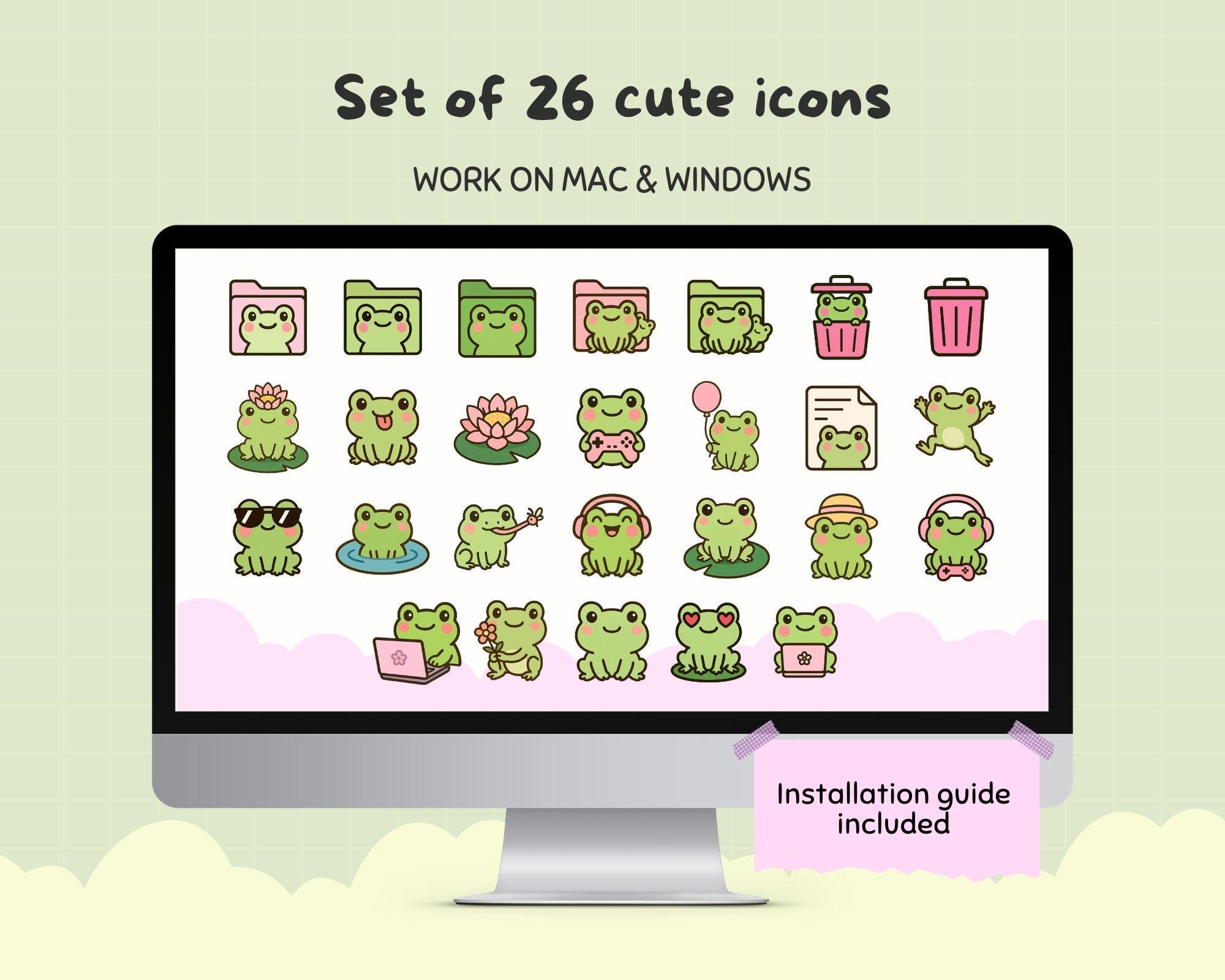 Frog Desktop Icons, Kawaii Animal Icon Pack for Mac & Windows